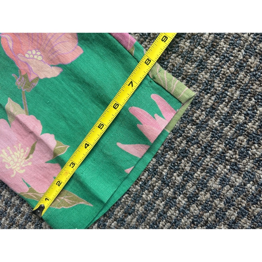 Farm Rio Green Wild Peonies Linen Pants Floral Pineapple Tassel Size L and top - Picture 11 of 16